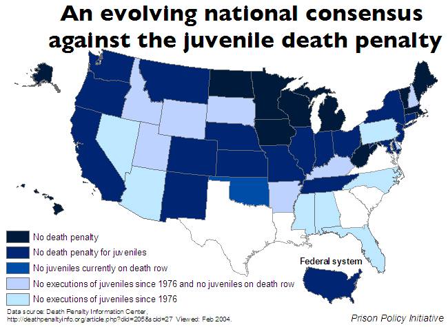 Map of US states showing which states have no death penalty, 