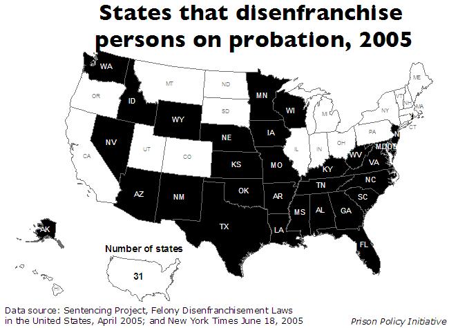 Probation disenfranchisement map by state