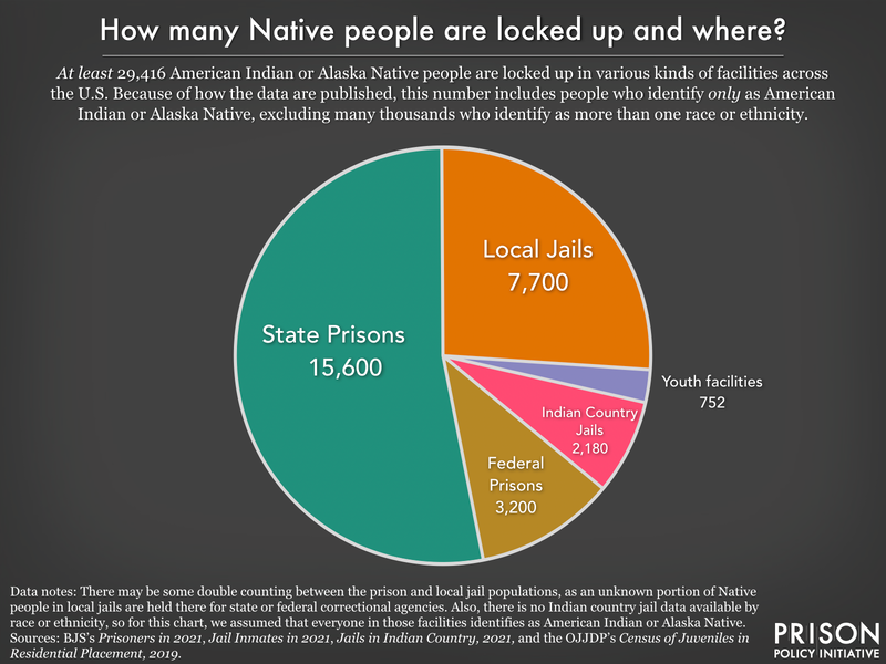 pie chart showing the bulk of incarcerated native people are in state prisons
