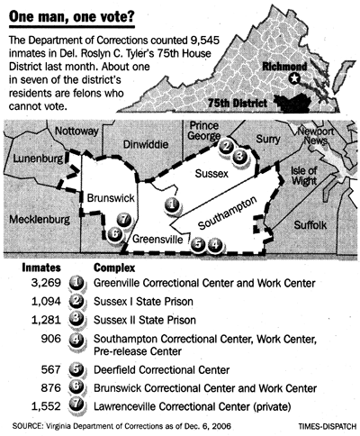 GRAPHIC map of Del. Tyler's district and the prisons