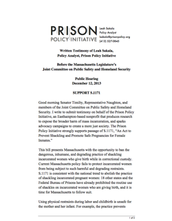 Prison Policy Initiative testimony