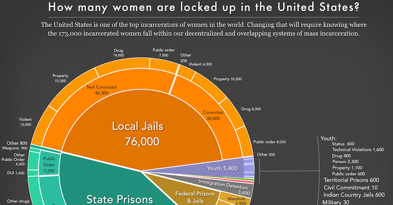 pie chart showing the number of women locked up on a given day in the U.S.